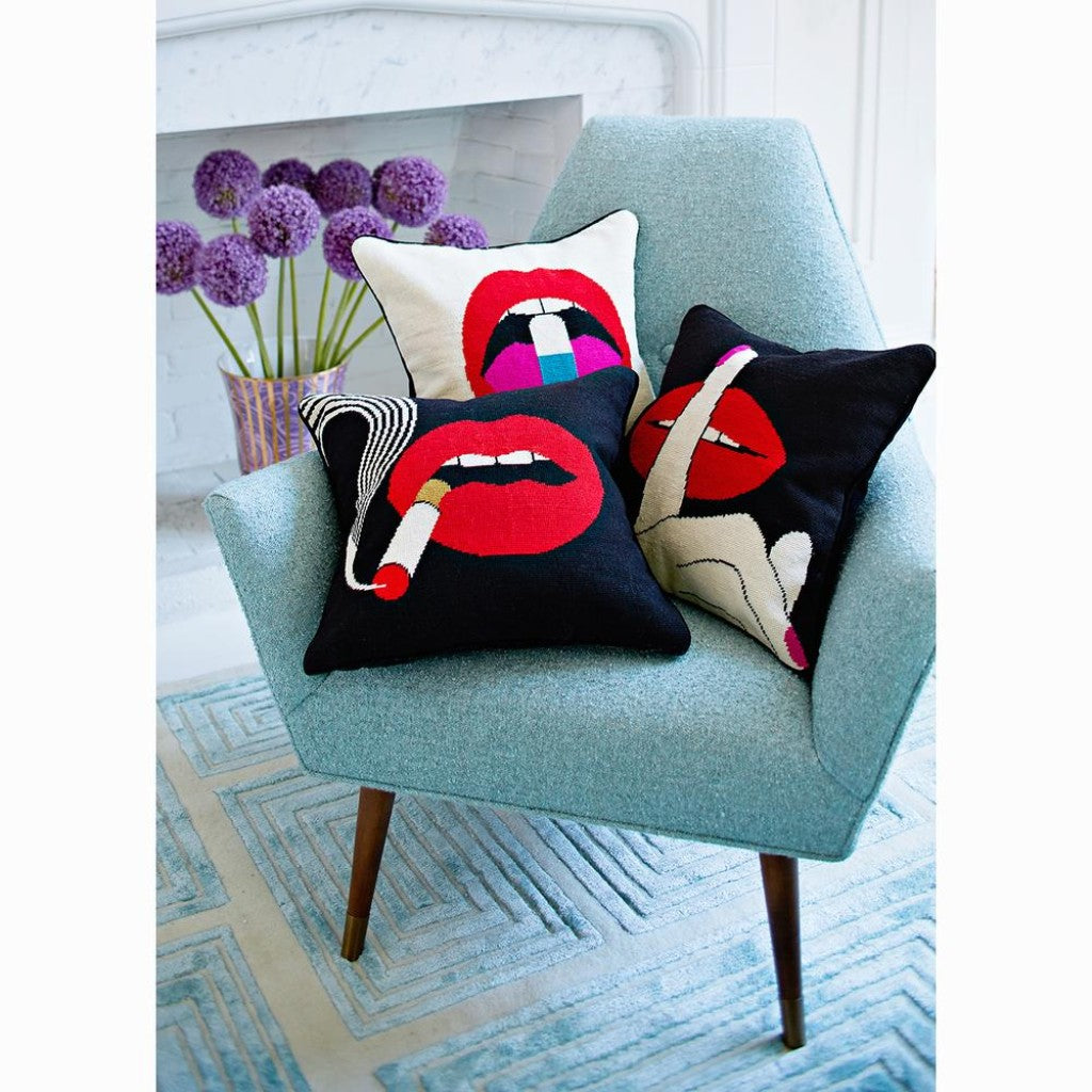 Hush lips needlepoint pillow