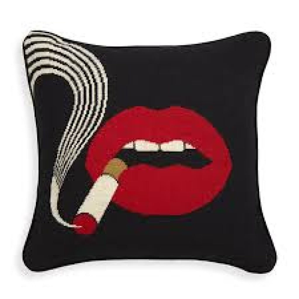 Smolder lips needlepoint pillow