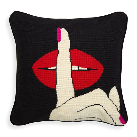 Hush lips needlepoint pillow